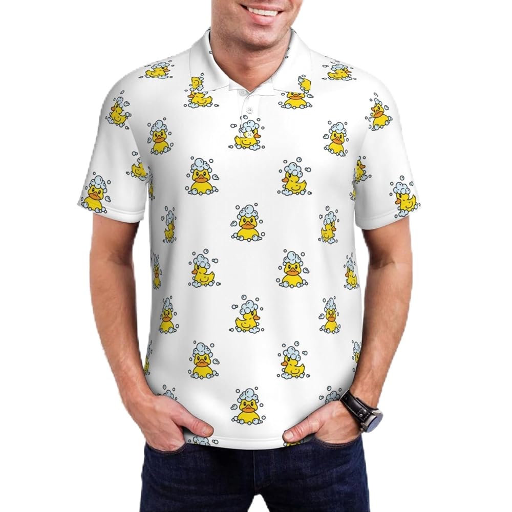 トップス Flocky Print Polo Color Theater T-shirt Mosytuky Rubber Duck Showe Print Polo Shirts for Men Dry Fit